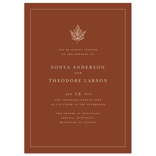 Simple Rustic Fall Leaf Wedding Invitations Burnt Orange Signature Blank No Standard