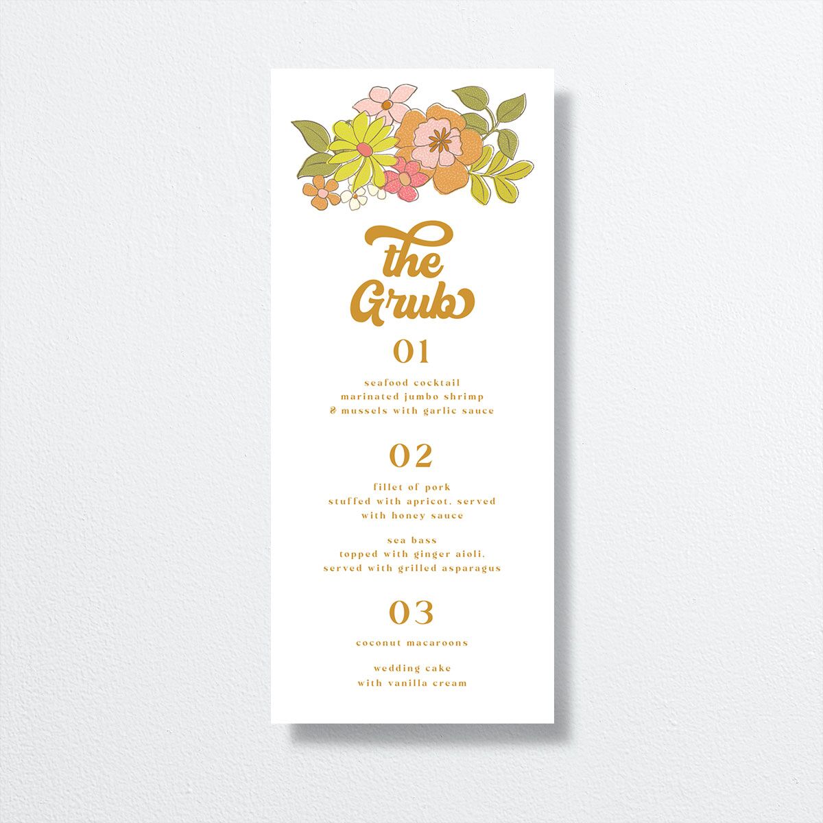 Groovy Blooms Menus front in yellow