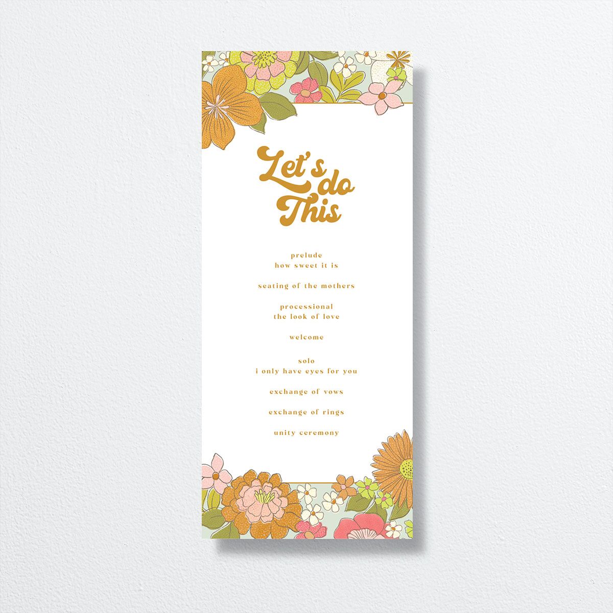 Groovy Blooms Wedding Programs front in Yellow