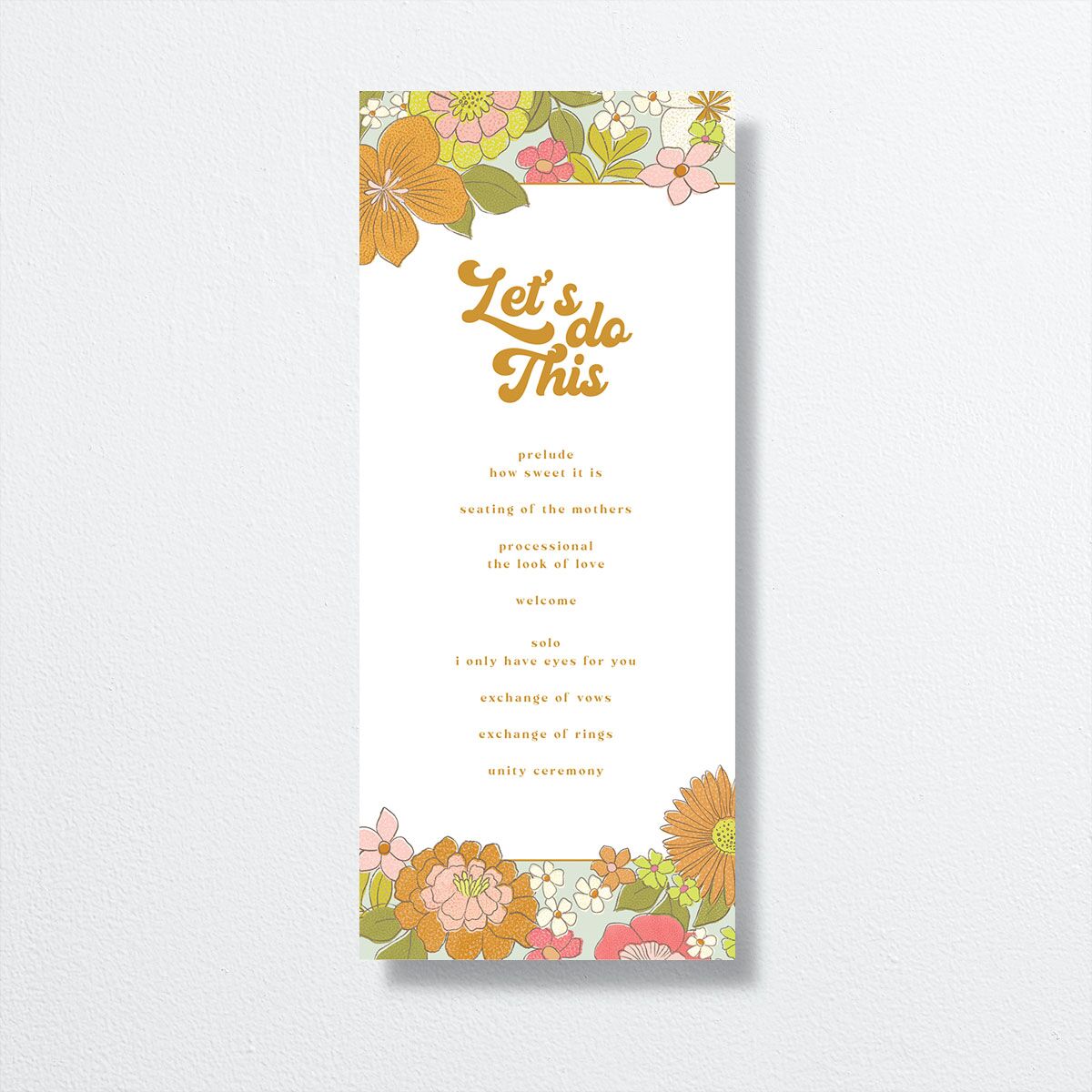 Groovy Blooms Wedding Programs front