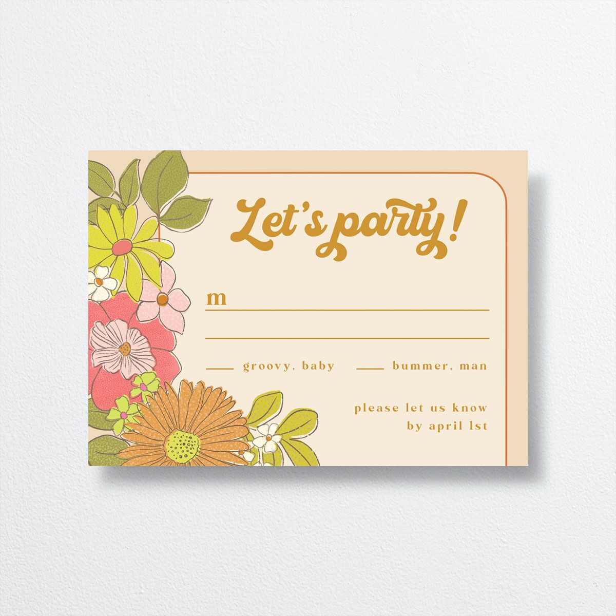 Groovy Blooms Wedding Response Cards front in yellow