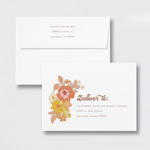 Groovy Blooms Wedding Invitation Envelopes White Standard Espresso Both Recipient and Return Addresses Signature
