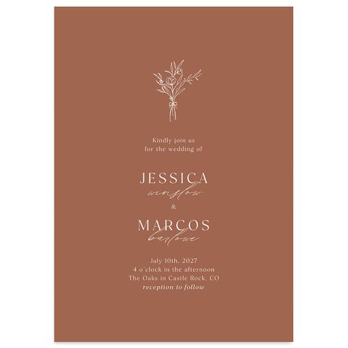 Simple Boho Flowers Wedding Invitations Copper Signature Blank No Standard