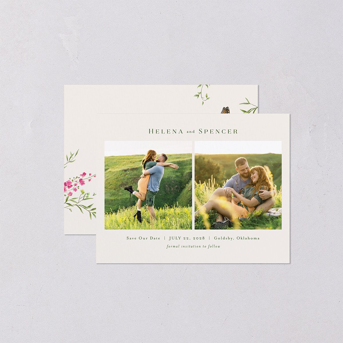 Rustic Butterflies Save the Date Petite Cards Scottish Green Signature smooth Blank No Standard
