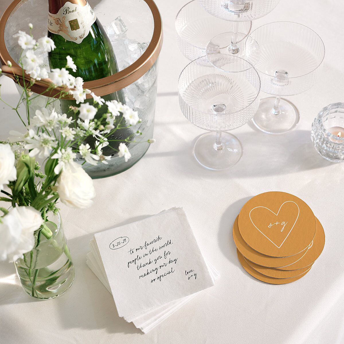 Sunny Day Modern Script Cocktail Napkins Pure White Napkin Uncoined