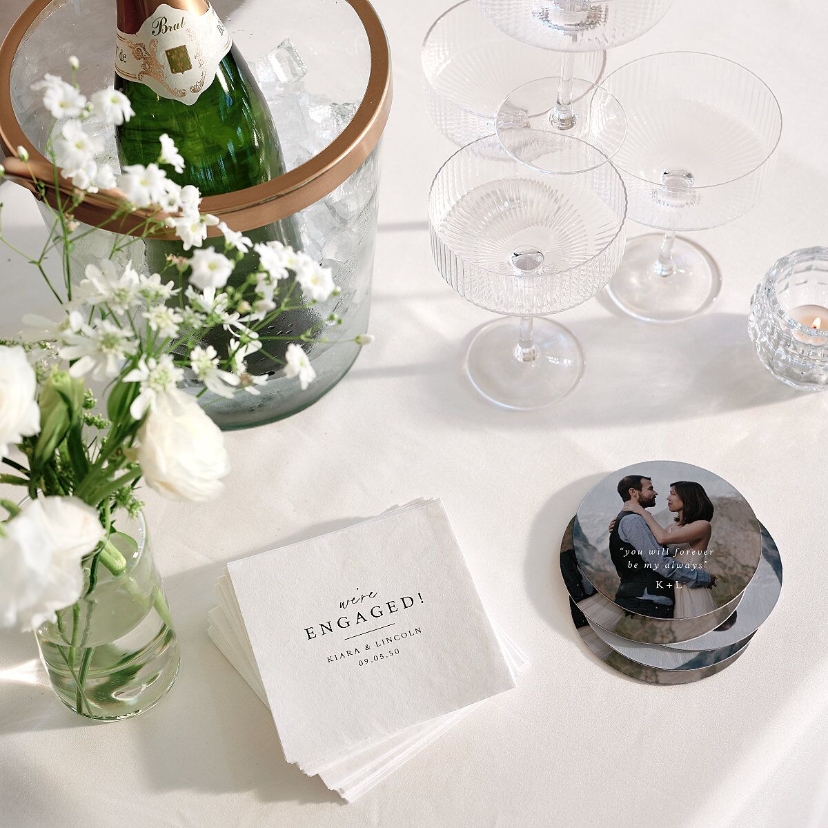 Captured Love Engagement Party Wedding Day Coasters Pure White Cardboard Circle