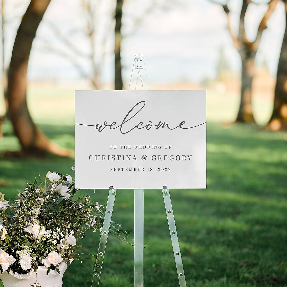 Romantic Calligraphy Standard Welcome Sign Medium Silver Standard Indoor Foam Core M Welcome
