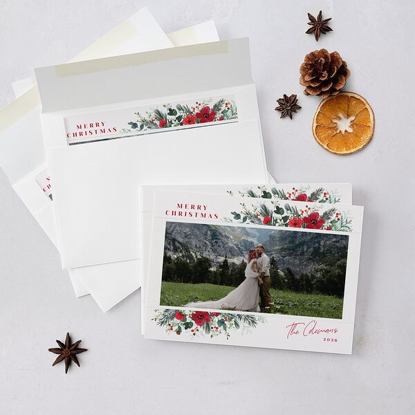 Holiday Botanical Holiday Cards Crimson Signature Blank Landscape Standard