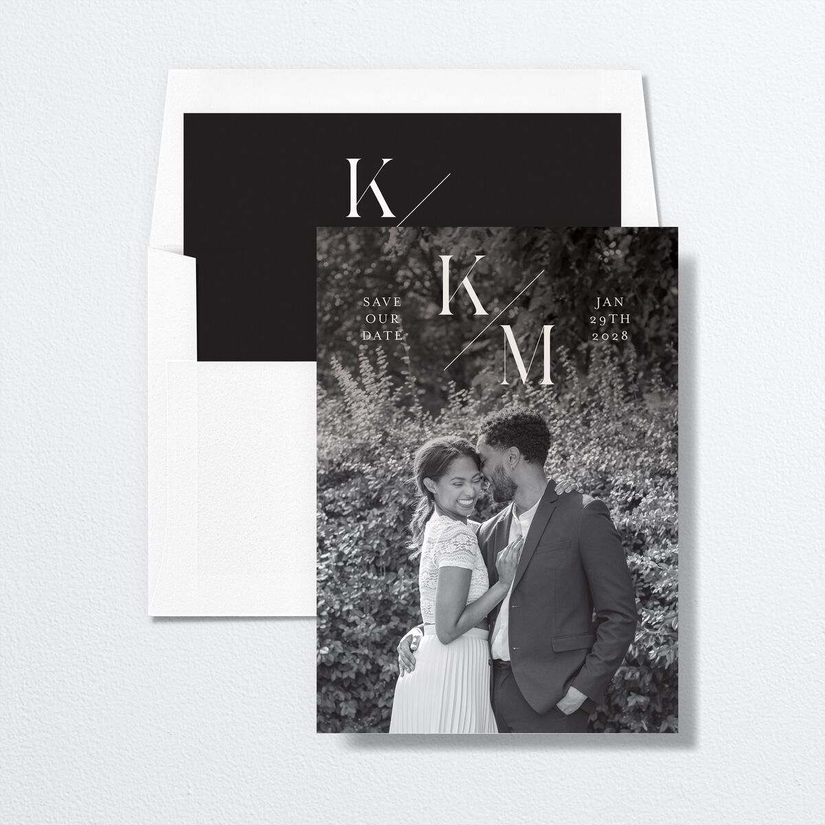 Monogram Slant Save the Date Cards Licorice Signature smooth No Standard