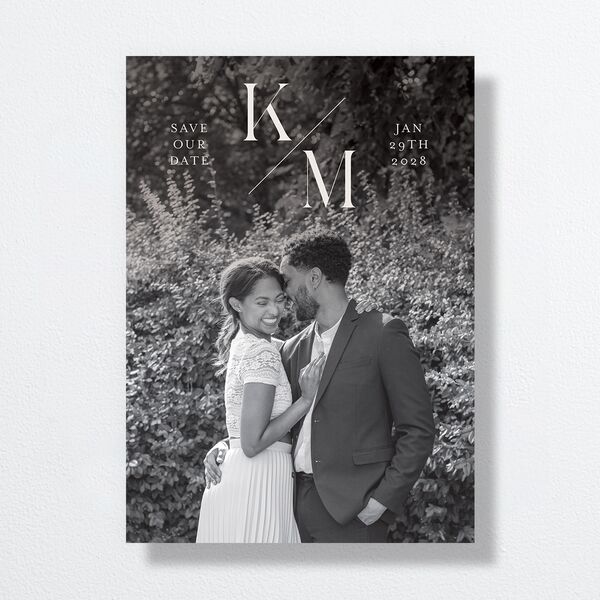 Monogram Slant Save the Date Cards Licorice Signature smooth No Standard