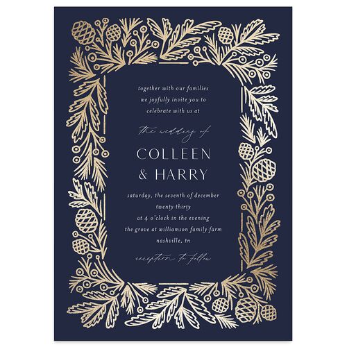 Winter Frame Wedding Invitations Gold Navy Signature Blank No Standard