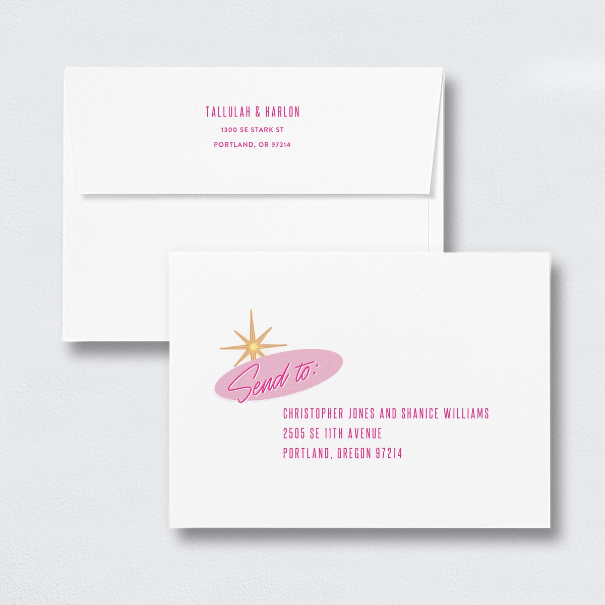 Las Vegas Love Save The Date Card Envelopes White Rose Pink Both Recipient and Return Addresses Signature Standard