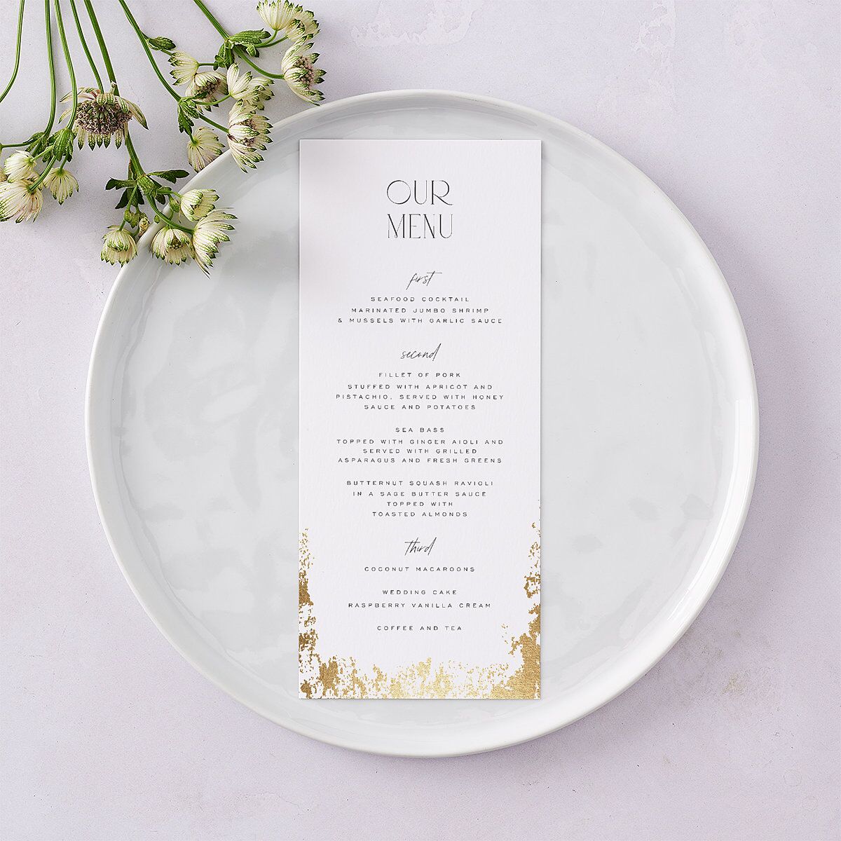 Metallic Edge Menus Gold Pure White Signature