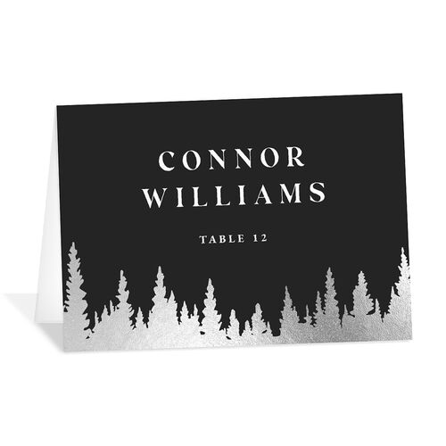Mountain Escape Foil Place Cards Silver Charcoal Signature