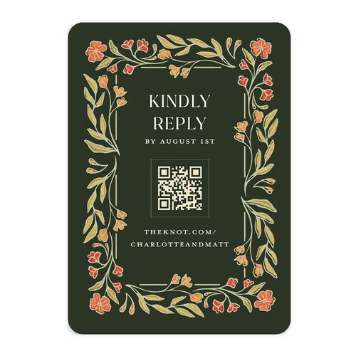 Botanical Textile QR Code RSVP Cards Hunter Green Signature Rounded