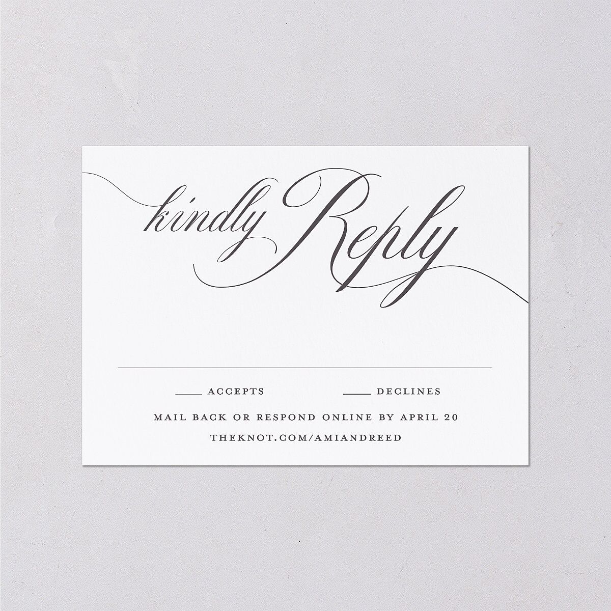 Grand Calligraphy Wedding Response Cards Medieval Grey Signature Standard