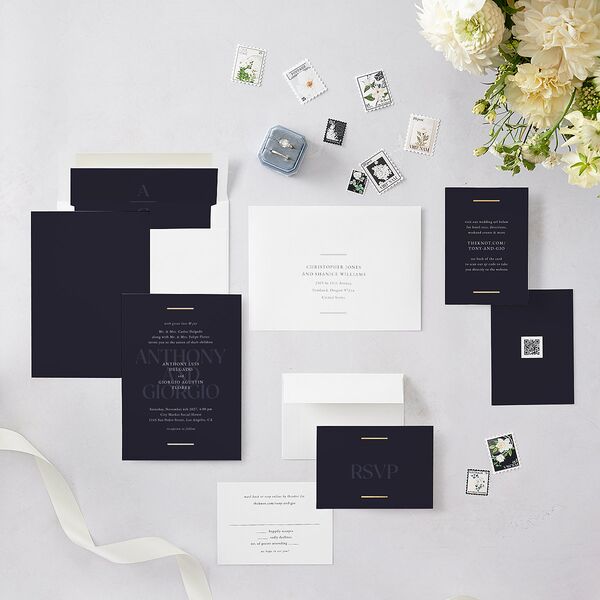 Gilded Bold Wedding Invitations Gold Navy Signature Blank No Standard