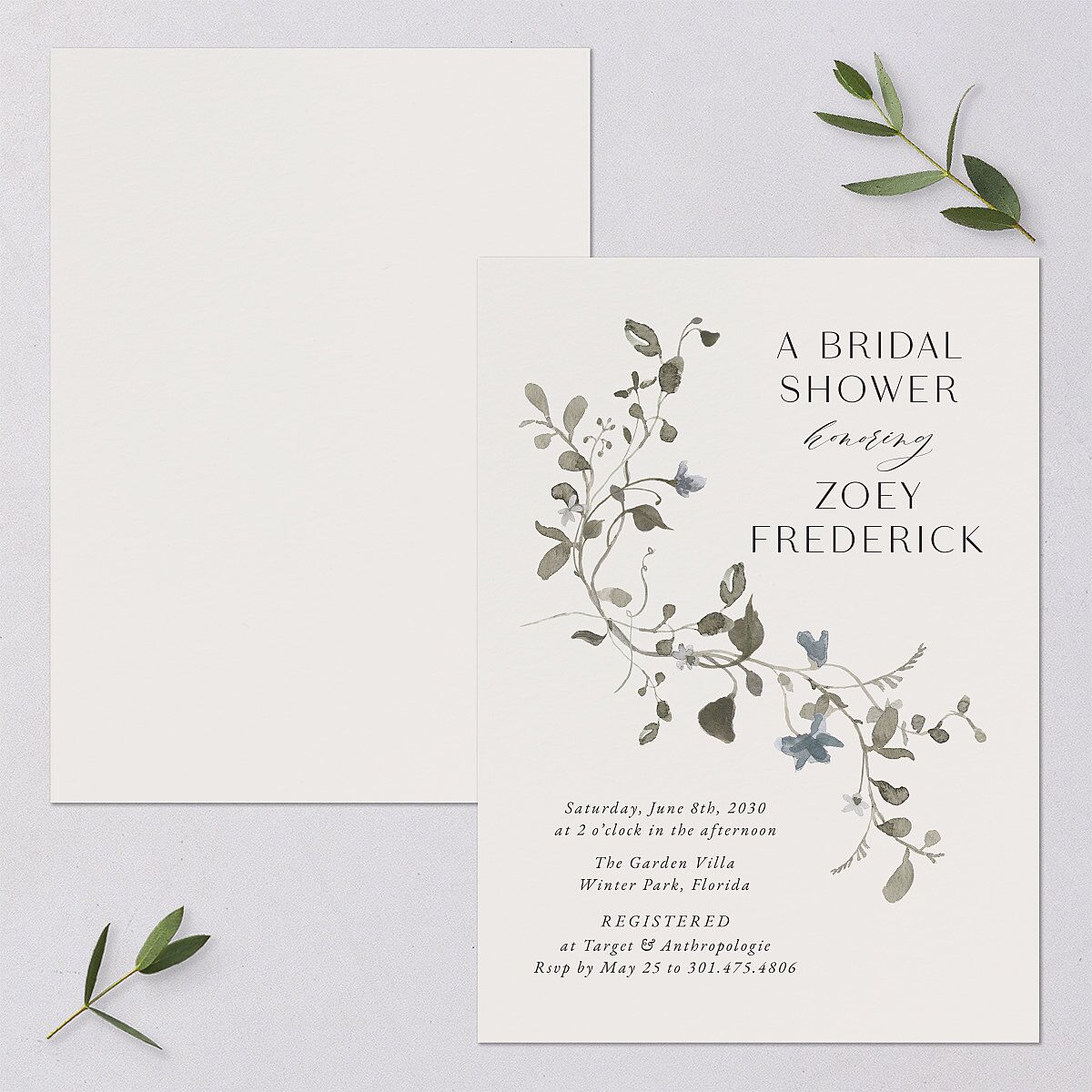Curved Garland Bridal Shower Invitations Champagne Signature Blank