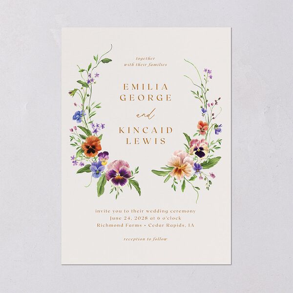 Wild Pansies Wedding Invitations Rose Gold Signature Blank No Standard