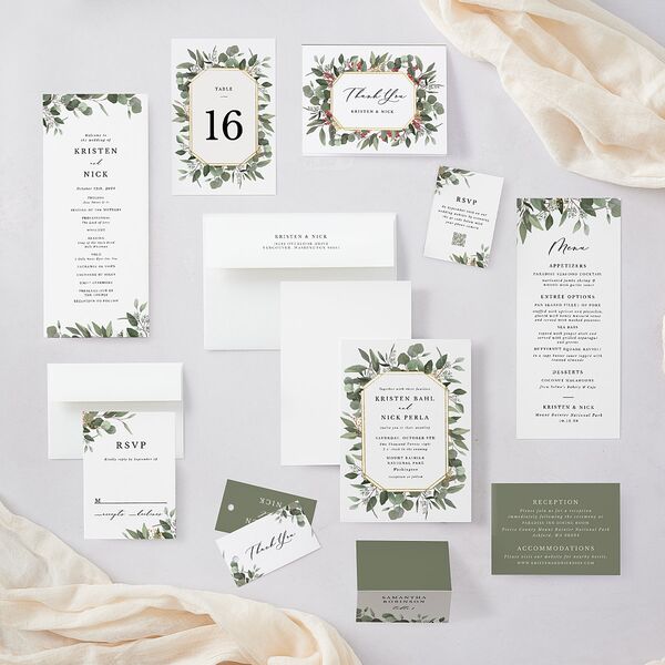 Eucalyptus Frame Wedding Response Cards No Foil Pure White Signature Standard