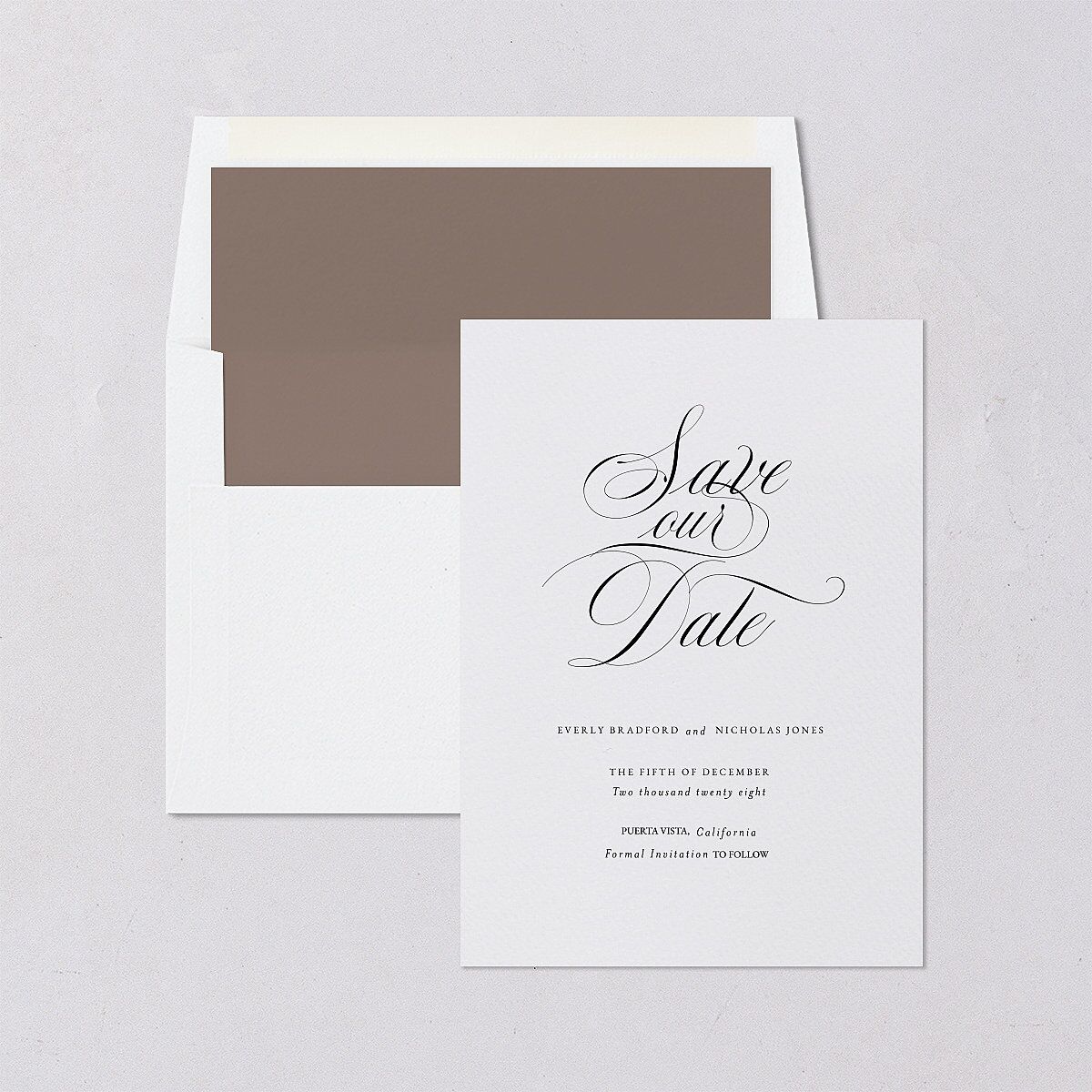 Exquisite Calligraphy Save The Date Cards Pure White Signature smooth Blank No Standard