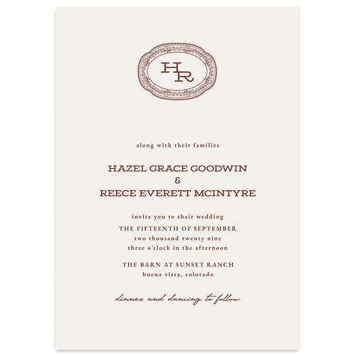 Elegant Western Monogram Wedding Invitations Red Clay Signature Blank No Standard