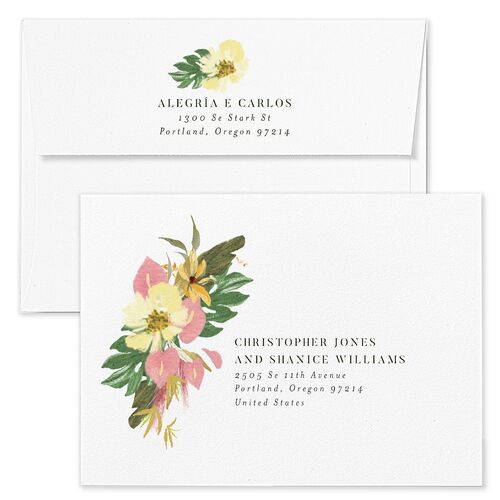 Flores Tropicais Wedding Invitation Envelopes Kraft Butterscotch Both Recipient and Return Addresses Standard Signature