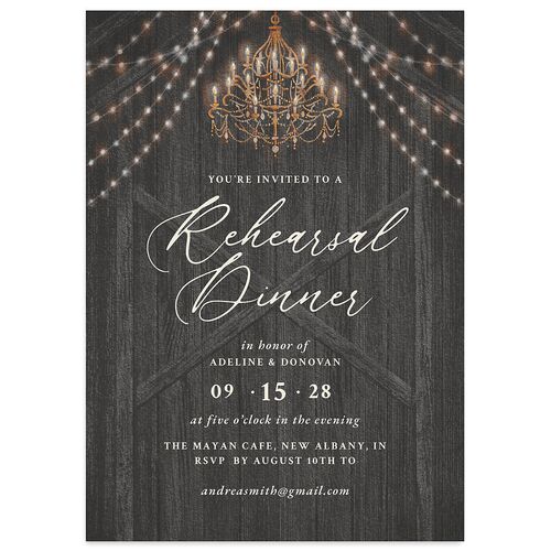Farmhouse Lights Rehearsal Dinner Invitations Charcoal Signature Blank Standard