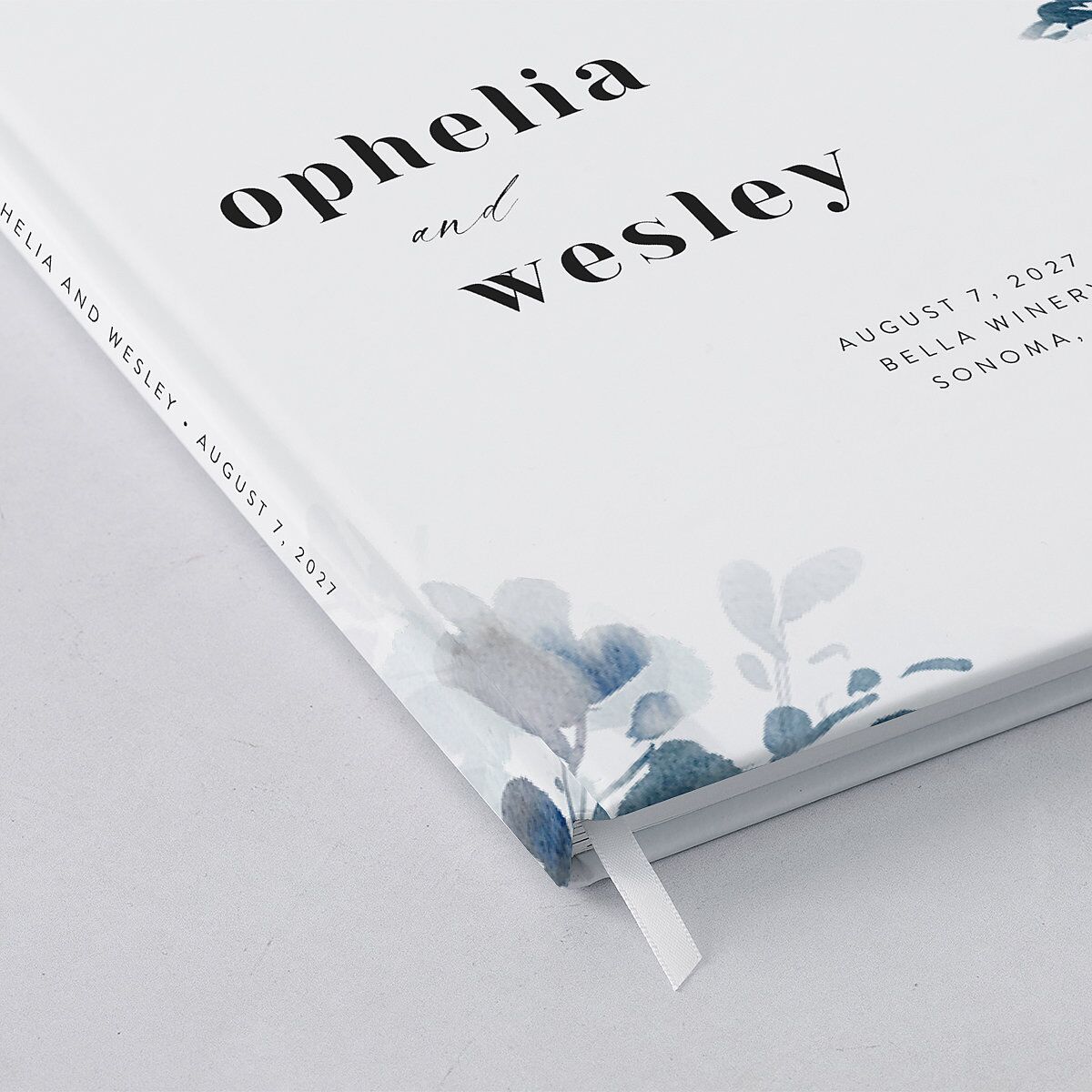 Watercolor Blooms Wedding Guest Book Midnight Navy