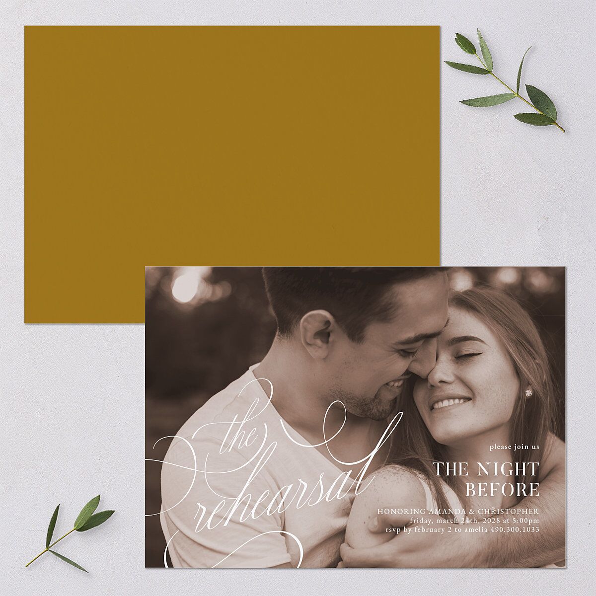 Photo Flourish Rehearsal Dinner Invitations Marigold Signature Blank