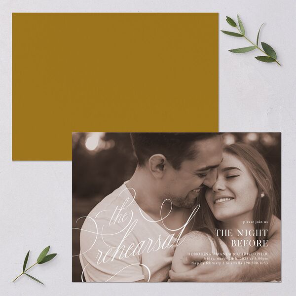Photo Flourish Rehearsal Dinner Invitations Marigold Signature Blank