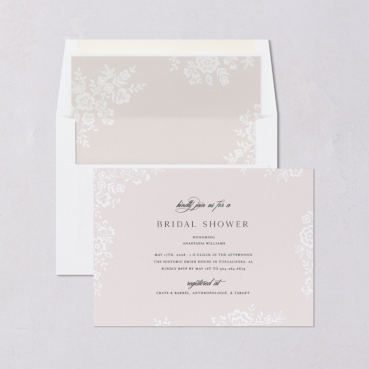 Foil Lace Bridal Shower Invitations Pure White Signature Blank Standard