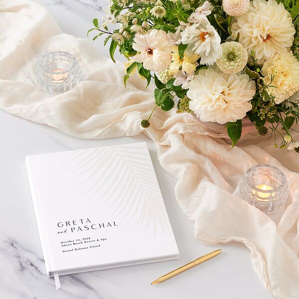 Lavish Palm Wedding Guest Book Pure White