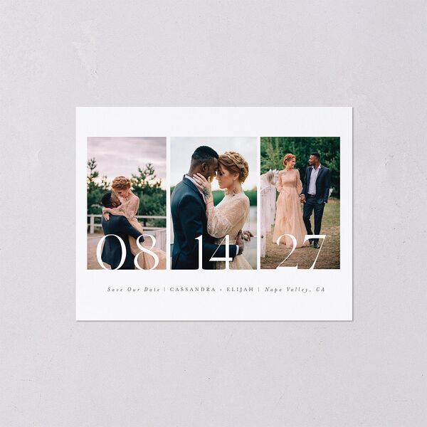 Triptych Photo Save the Date Petite Cards Pure White Signature smooth Blank No Standard
