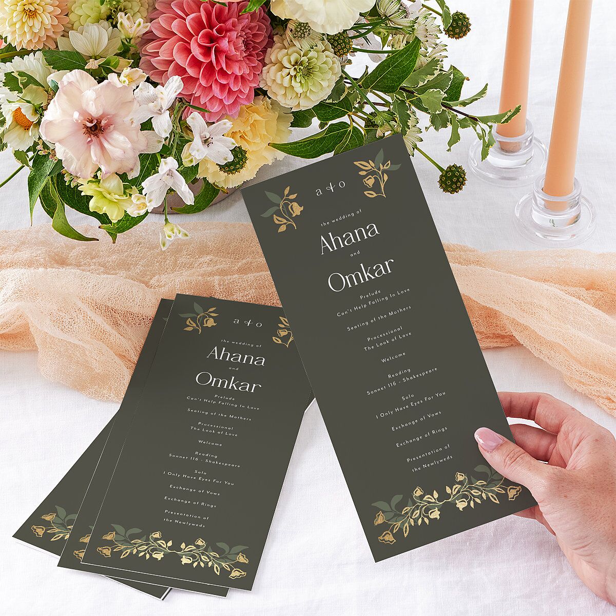 Rustic Nouveau Wedding Programs Gold Hunter Green Signature