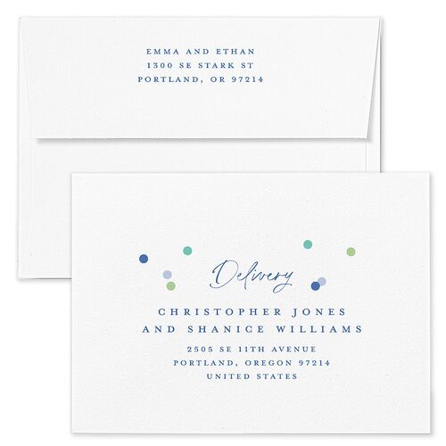 Baby's First New Year Instant Film Confetti Holiday Card Envelopes Blue Cruise Both Recipient and Return Addresses Standard Signature