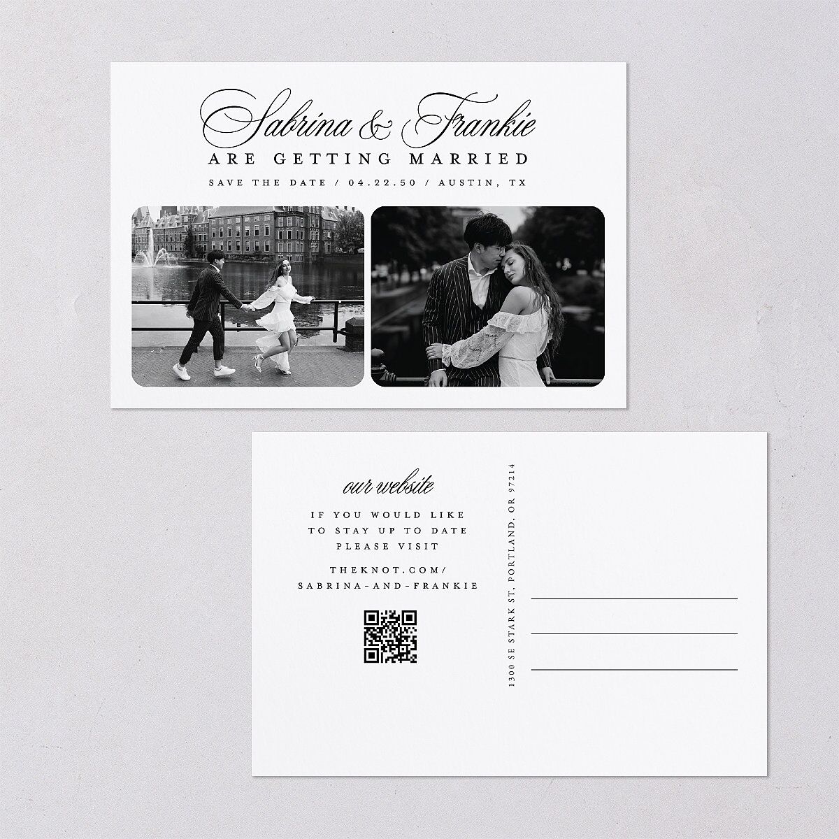 Modern Classic Picture Portrait Save the Date Postcards Pure White