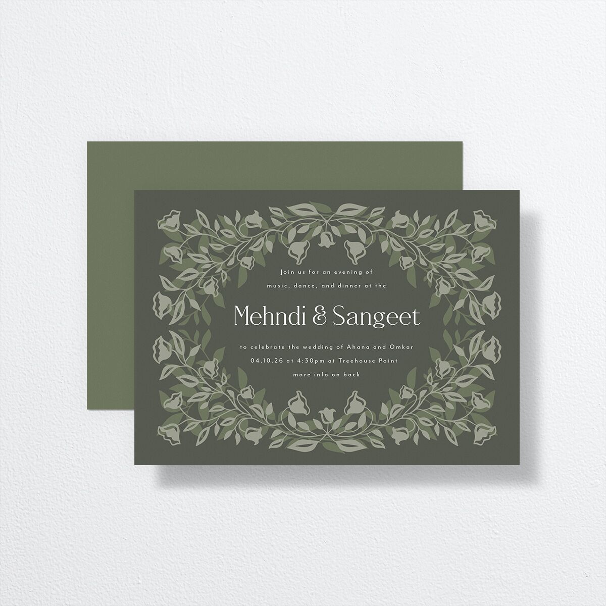 Rustic Nouveau Bridal Shower Invitations front-and-back in green