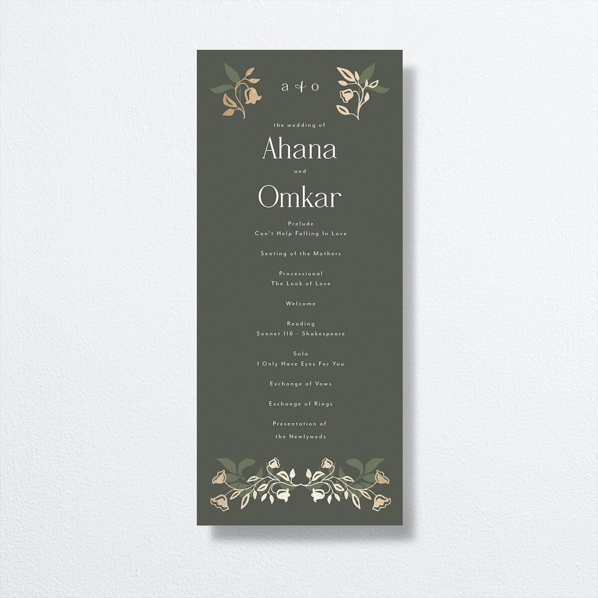 Rustic Nouveau Wedding Programs front in green