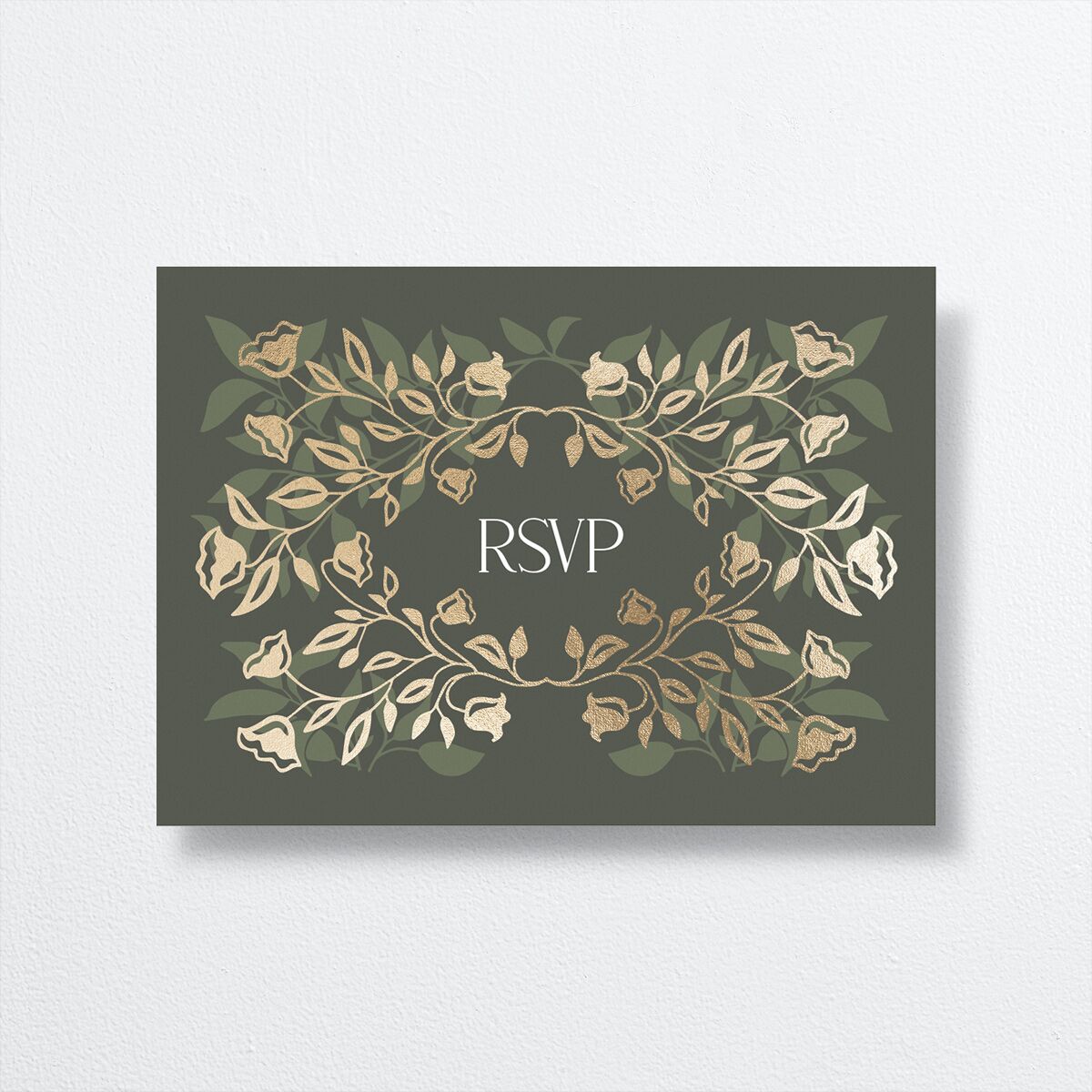 Rustic Nouveau Wedding Response Cards front in green