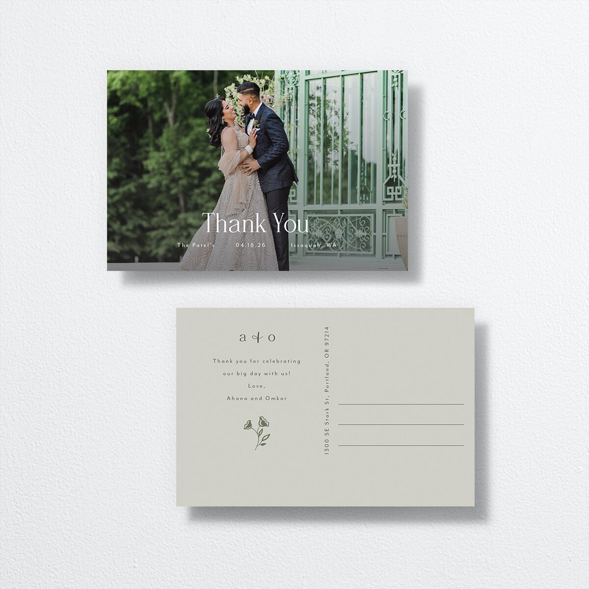 Rustic Nouveau Thank You Postcards Hunter Green