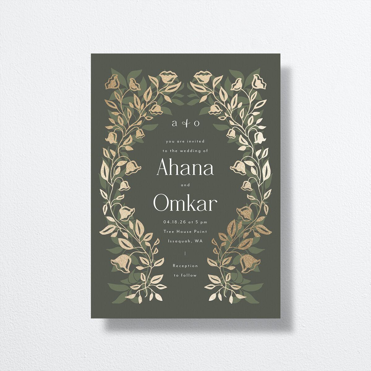 Rustic Nouveau Wedding Invitations front in green