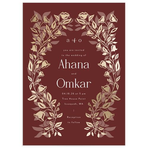 Rustic Nouveau Wedding Invitations Gold Merlot Signature Blank No