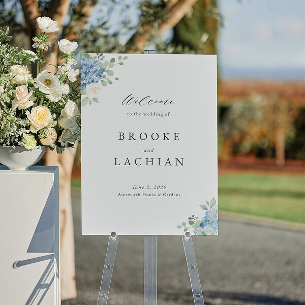 Elegant Hydrangea Standard Welcome Sign Medium Dusty Blue Standard Indoor Foam Core M Welcome