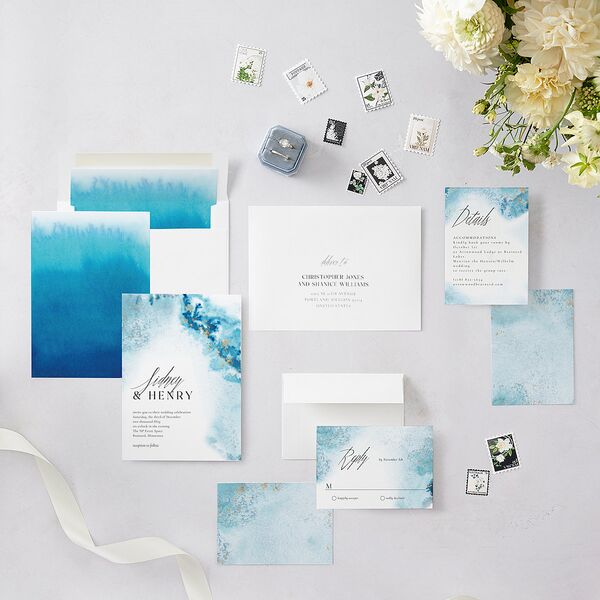Painted Ethereal Wedding Invitations Aquamarine Signature Blank No
