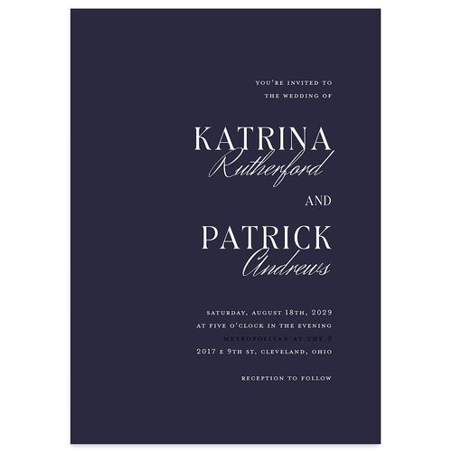 Simple Elegant Black Tie Wedding Invitations Navy Signature Blank No Standard
