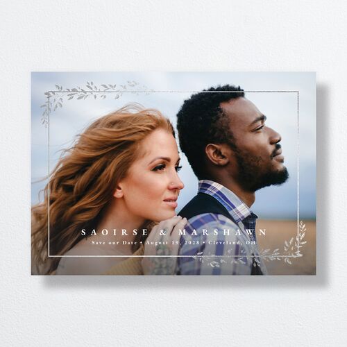 Delicate Frame Save the Date Cards Silver Thyme Double thick No Standard