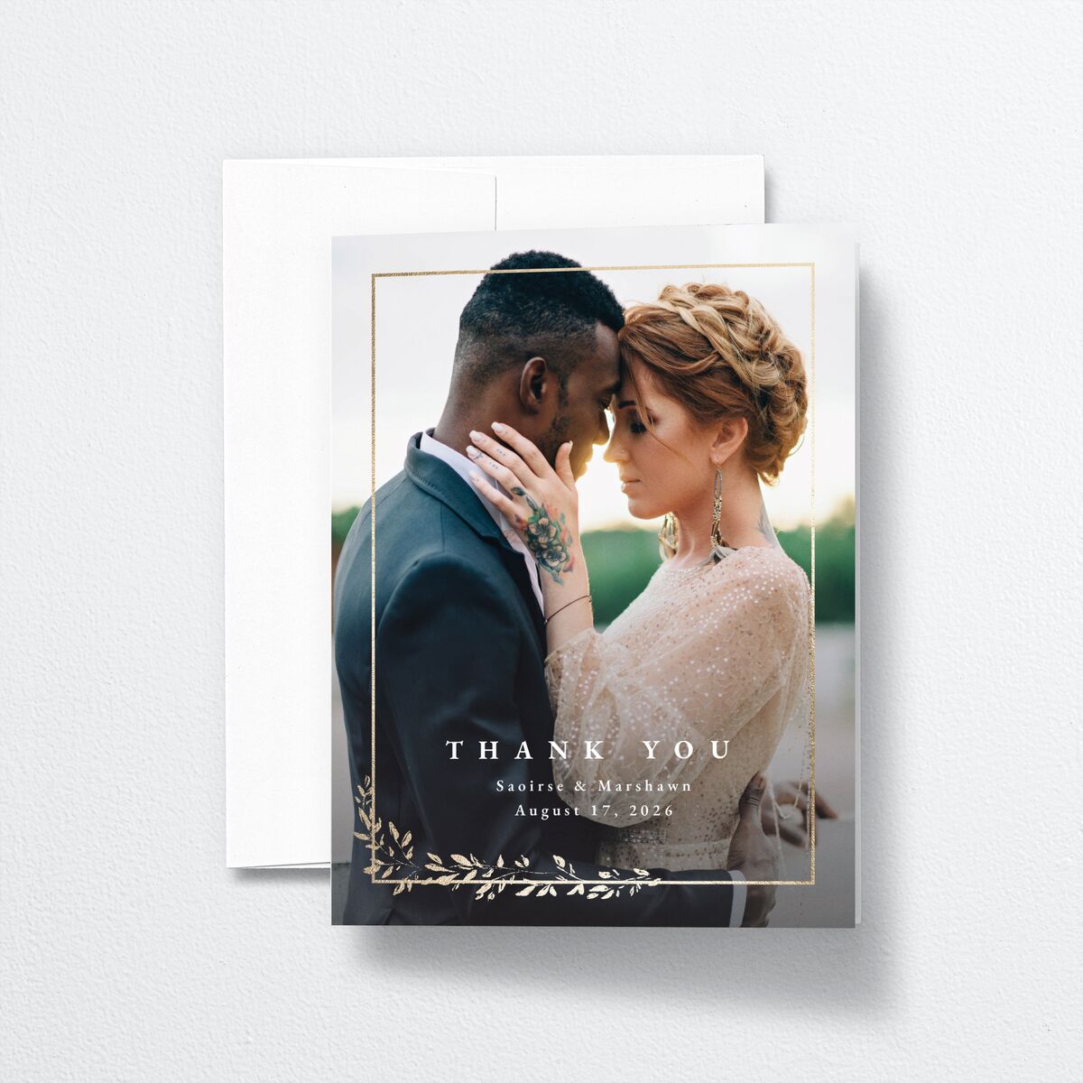 Delicate Frame Thank You Cards Gold Pure White