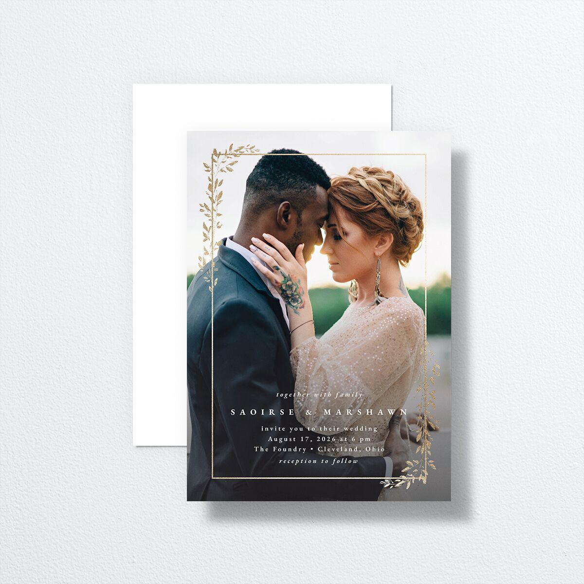 Delicate Frame Wedding Invitations front-and-back in white