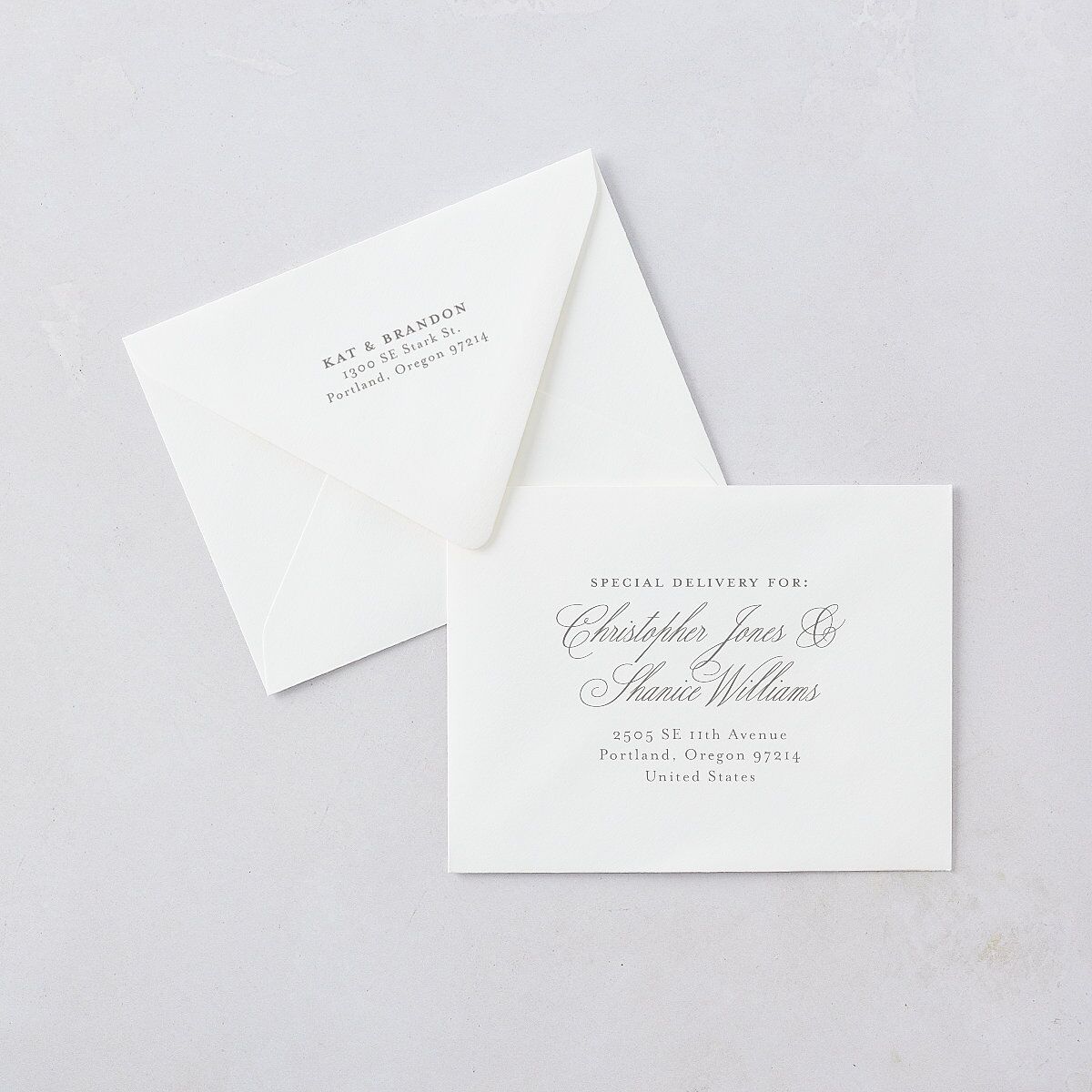 Luxury Floral Monogram Save the Date Petite Card Euro Envelopes Cotton White Both Recipient and Return Addresses Luxe Signature